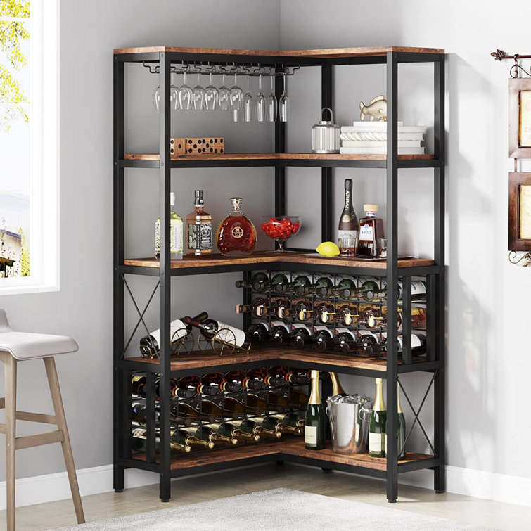 Floor wine bottle outlet and glass rack